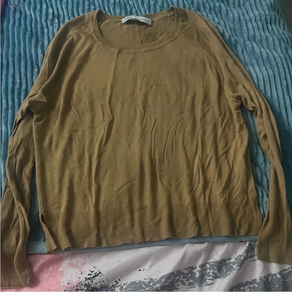 Zara Tan Soft Crew Neck Sweater